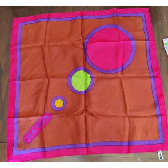 Vintage Peter Max Silk Scarf Bandana Geometric Pop Art Mod Circles Japan 20" - Picture 4 of 4